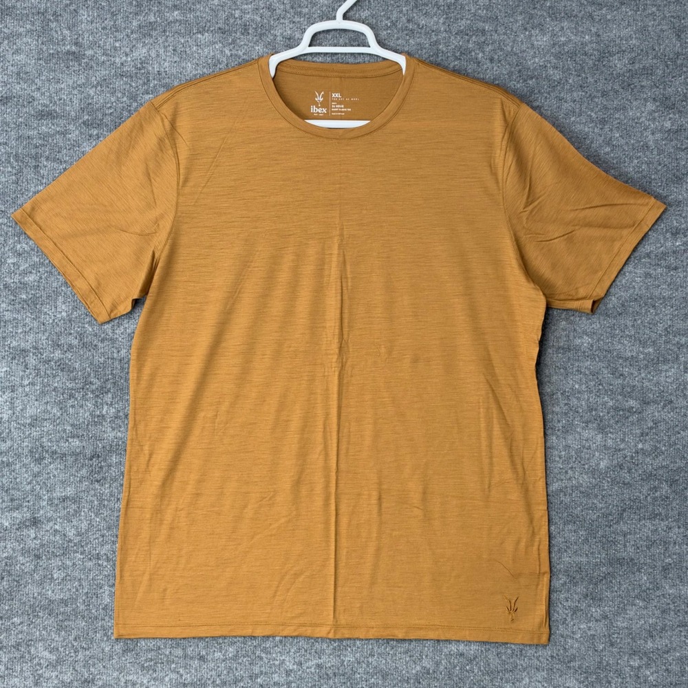 Ibex Mens 24 Hour Short Sleeve Tee XXL Ochre Brown 100% Merino Wool T-Shirt